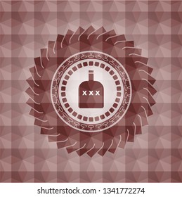 bottle of alcohol icon inside red seamless geometric badge.