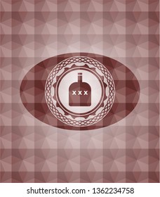 bottle of alcohol icon inside red geometric badge. Seamless.