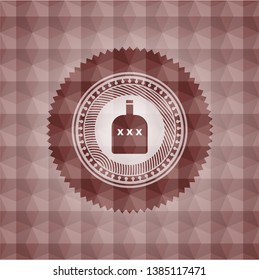 bottle of alcohol icon inside red seamless badge with geometric background.