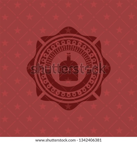 bottle of alcohol icon inside red emblem. Vintage.