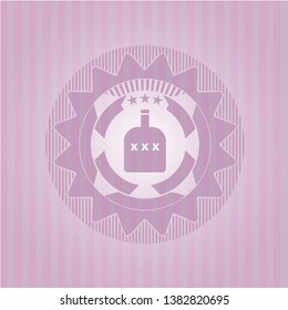 bottle of alcohol icon inside retro pink emblem