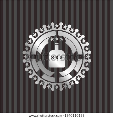 bottle of alcohol icon inside silver badge