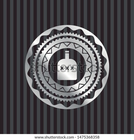 bottle of alcohol icon inside silver shiny emblem
