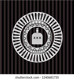 bottle of alcohol icon inside silvery emblem or badge