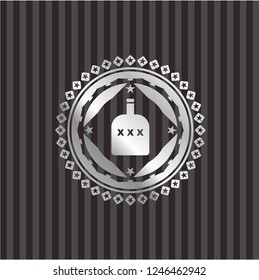 bottle of alcohol icon inside silvery shiny badge