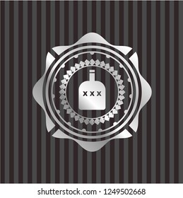 bottle of alcohol icon inside silvery badge or emblem
