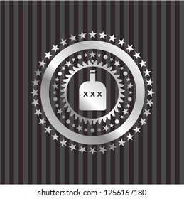 bottle of alcohol icon inside silvery shiny badge