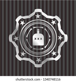 bottle of alcohol icon inside silvery badge