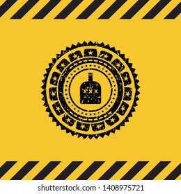 bottle of alcohol icon inside warning sign, black grunge emblem. Vector Illustration. Detailed.