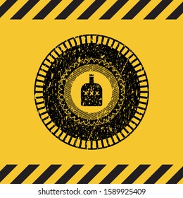 bottle of alcohol icon inside warning sign, black grunge emblem. Vector Illustration. Detailed.