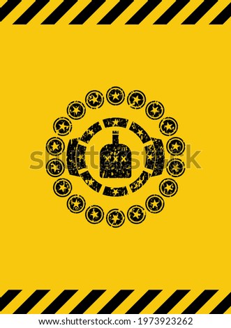 bottle of alcohol icon inside warning sign, black grunge emblem. Vector Illustration. Detailed. 