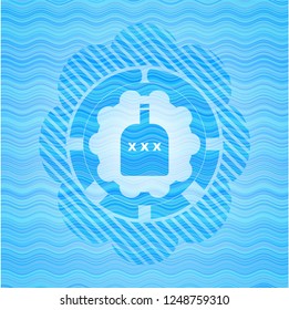 bottle of alcohol icon inside water wave emblem background.