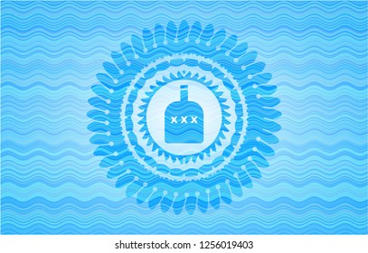 bottle of alcohol icon inside water representation style badge.