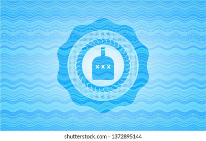 bottle of alcohol icon inside water wave representation badge background.