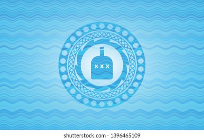 bottle of alcohol icon inside water representation style emblem.