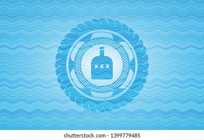 bottle of alcohol icon inside water wavec oncept emblem.