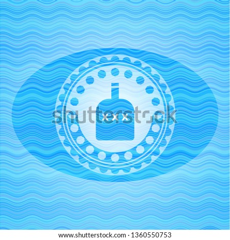 bottle of alcohol icon inside water wave representation emblem background.