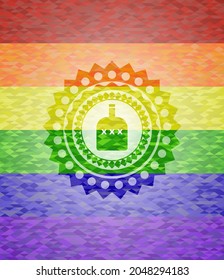 bottle of alcohol icon on mosaic background with the colors of the LGBT flag. 