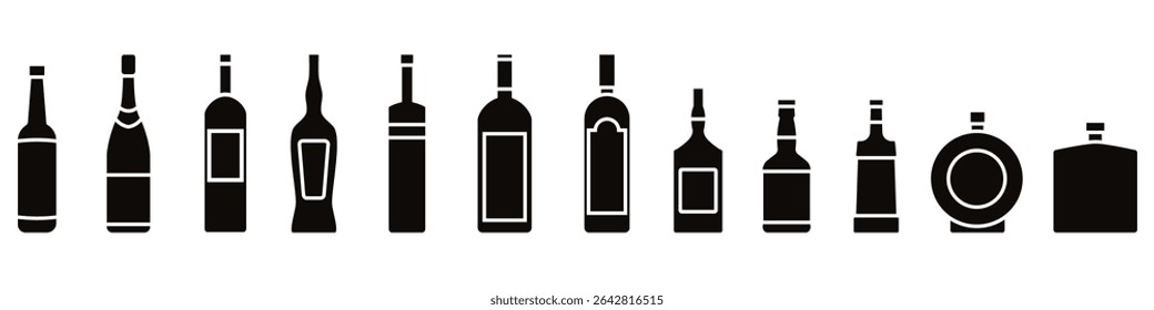 Bottle of alcohol icon vector set. Bottle illustration sign collection. Alcohol symbol. Wine logo.