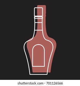 Bottle alcohol liqueur in line with color silhouette style icon vector illustration for design and web isolated on black background. Bottle alcohol liqueur vector object for labels