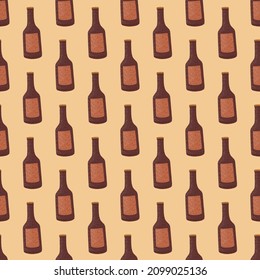 Patrón ininterrumpido de alcohol en frascos. Fondo dibujado a mano para el menú. Textura repetida en forma de doodle para tela, papel envolvente, papel pintado, tejido. Ilustración vectorial.