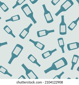 Flasche Alkohol nahtlos Muster. Handgezeichneter Hintergrund für das Menü. Wiederholte Textur im Doodle-Stil für Stoff, Wickelpapier, Tapete, Gewebe. Vektorgrafik.