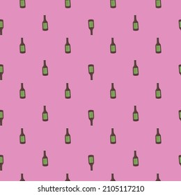 Patrón ininterrumpido de alcohol en frascos. Fondo dibujado a mano para el menú. Textura repetida en forma de doodle para tela, papel envolvente, papel pintado, tejido. Ilustración vectorial.