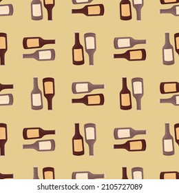Bottle alcohol seamless pattern. Hand drawn background for menu. Repeated texture in doodle style for fabric, wrapping paper, wallpaper, tissue. Vector illustration.