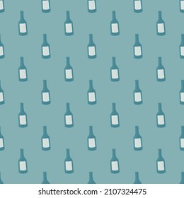 Flasche Alkohol nahtlos Muster. Handgezeichneter Hintergrund für das Menü. Wiederholte Textur im Doodle-Stil für Stoff, Wickelpapier, Tapete, Gewebe. Vektorgrafik.