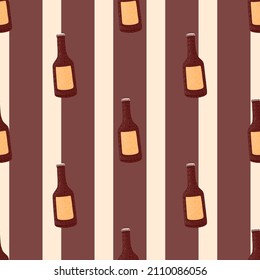 Bottle alcohol seamless pattern. Hand drawn background for menu. Repeated texture in doodle style for fabric, wrapping paper, wallpaper, tissue. Vector illustration.