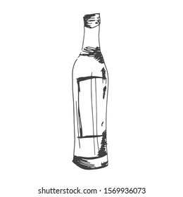 Bottle With Alcohol. Sketch Label.