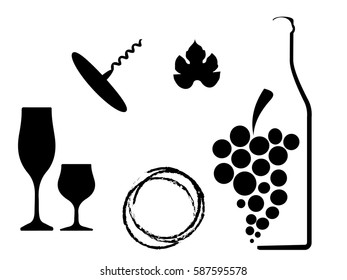 Bottle of alcohol.Glasses alcohol background.Design for Party.Alcoholic Bottles vector.Wine background.Cocktail Party.Wine List Design.Template for Menu Card.Suitable for Poster.Card with Glasses.