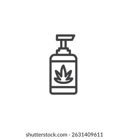 Bottle with aloe leaf line icon. linear style sign for mobile concept and web design. Aloe lotion bottle outline vector icon. Symbol, logo illustration. Vector graphics