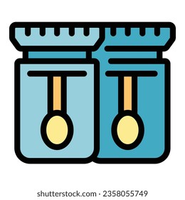Vector de contorno del icono del amino del frasco. Colágeno de cadena. Color químico de ozono plano