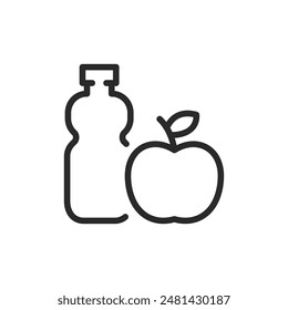 Bottle and apple, linear style icon. healthy nutrition and hydration. Editable stroke width