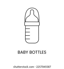 Botella para bebés línea de ícono en vector, ilustración de platos para niños.