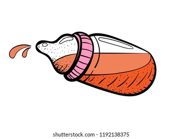 bottle of baby pacifier doodle vector icon illustration