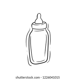bottle of baby pacifier doodle vector icon