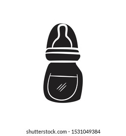 Bottle Baby Pacifier Doodle Vector Icon flat black