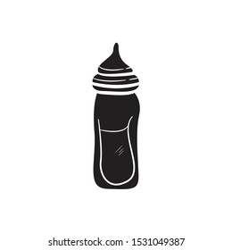 Bottle Baby Pacifier Doodle Vector Icon flat black