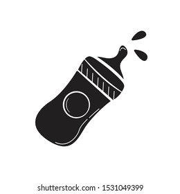 Bottle Baby Pacifier Doodle Vector Icon flat black
