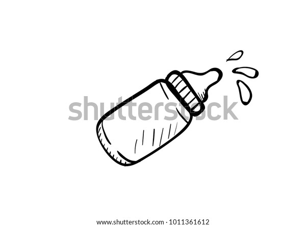 bottle of baby\
pacifier doodle vector\
icon