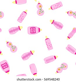bottle baby. seamless pattern for children girls.