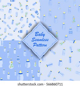 bottle baby. Set of seamless patterns for kids.