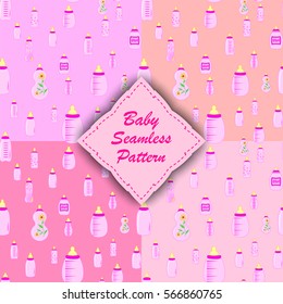 bottle baby. Set of seamless patterns for kids.