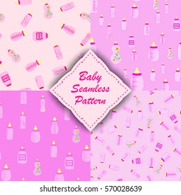 bottle baby. Set of seamless patterns for kids.
