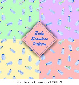 bottle baby. Set of seamless patterns for kids.