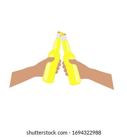 bottle of bear yellow in hands art illustration