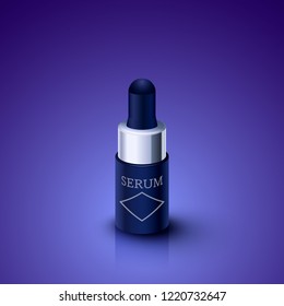 A bottle of beaty serum on blue background. Vector illustration.