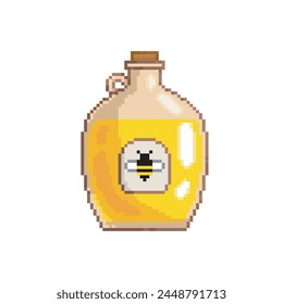 Bottle with bee honey, pixel art object